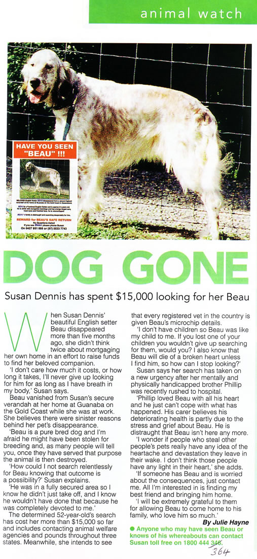 New Idea, National Magazine, Channel 7, Finding Beau, Stolen Dog