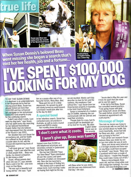Womans Day, National Magazine, Channel 9, Finding Beau, Stolen Dog